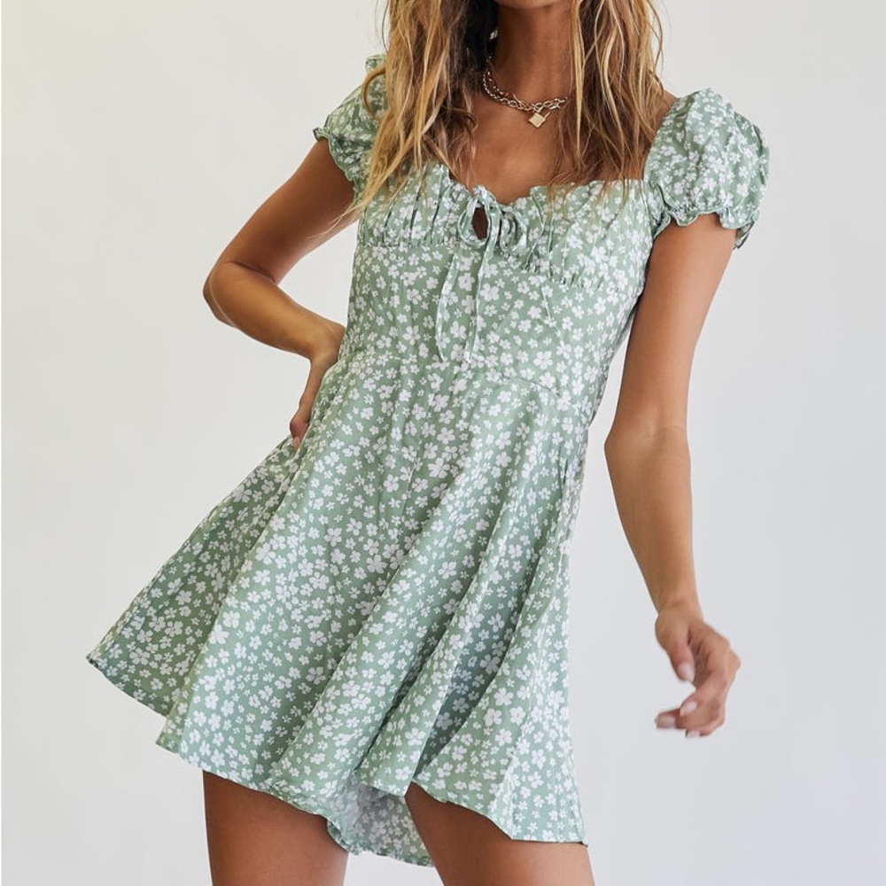 Princess Polly Finley Romper Green Floral Jumper Mini Dress